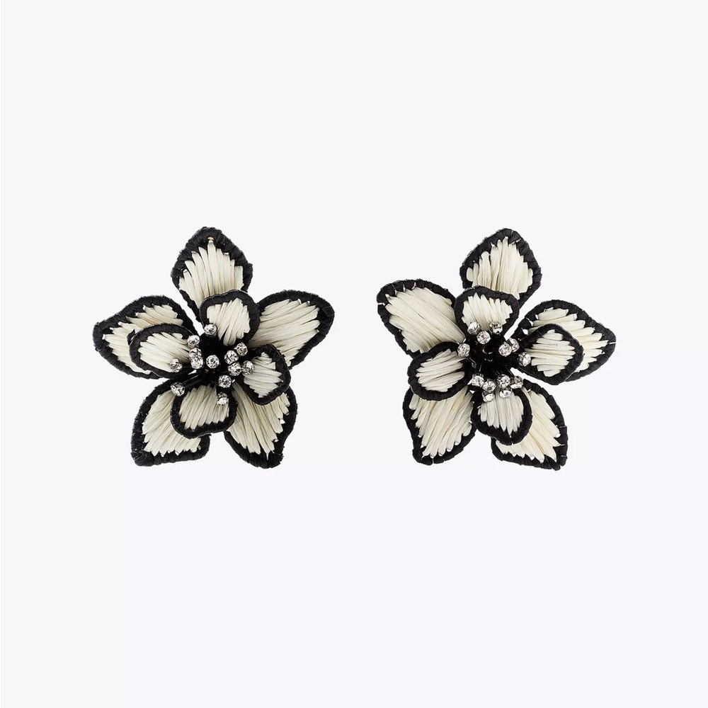 ZARA CONTRAST RAFFIA FLOWER EARRINGS NWT